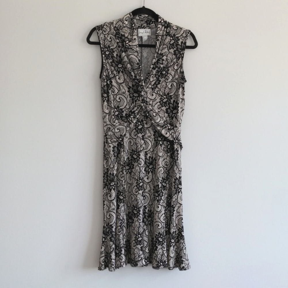 JOSEPH RIBKOFF | Vintage Dress Sleeveless V-Neck, Black/White, Womens Size 10